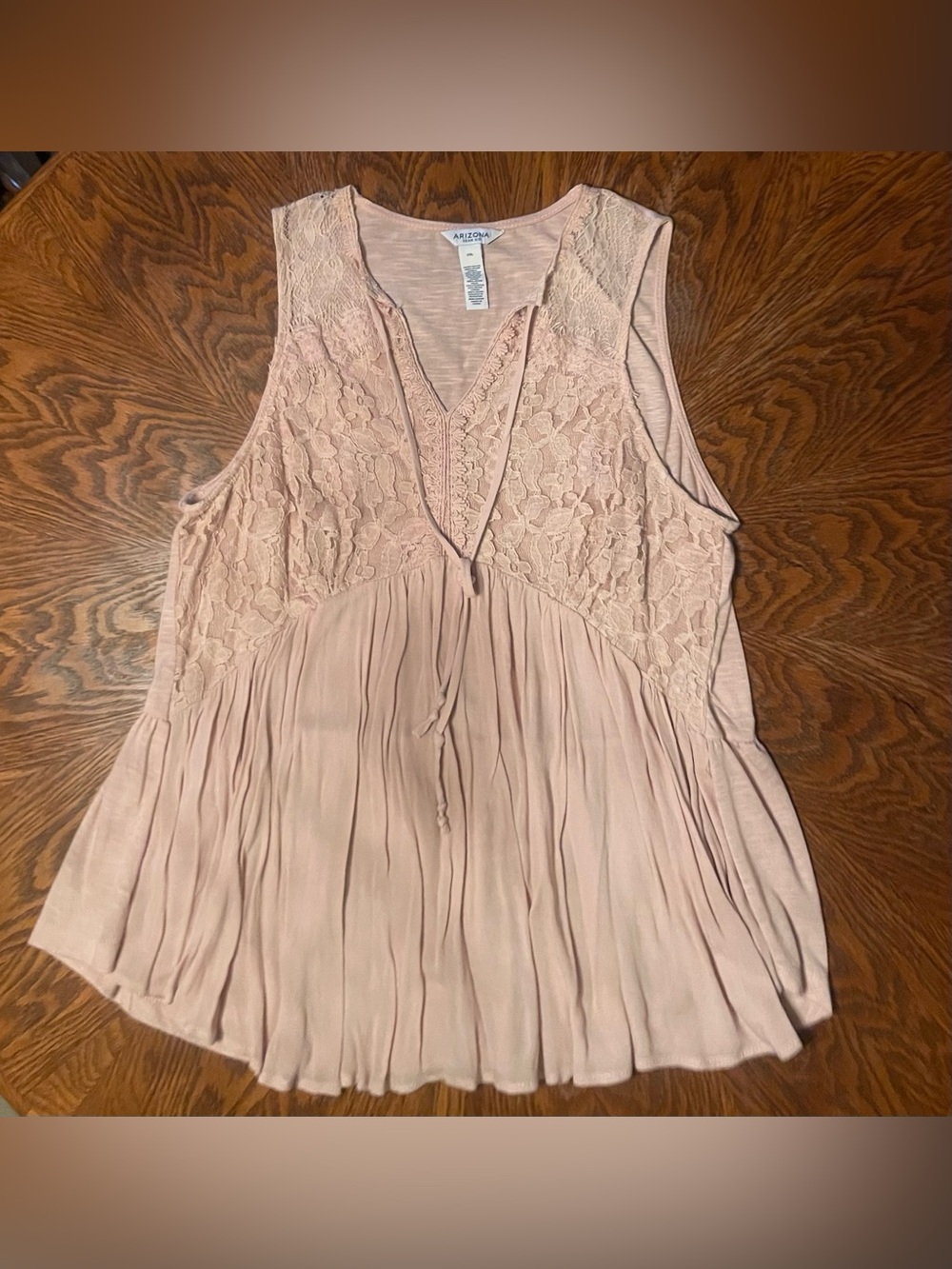 Arizona Jean Company Sleeveless Lace Yoke V-Neck Top - Dusty Rose Juniors XXL